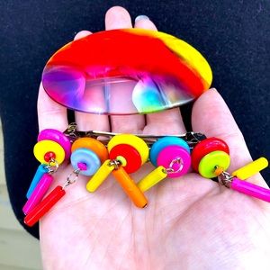 Vintage Multi Color Rainbow Hair Barrettes Oval Dangling Estate Find Funky Fun